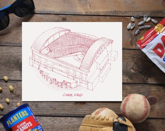 Chase Field - Arizona Diamondbacks - Stipple Art Print - Baseball Art - Arizona Diamondbacks Art - Arizona Diamondbacks Print