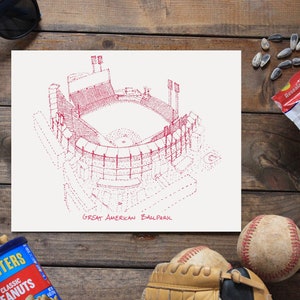 Great American Ball Park - Cincinnati Reds - Stipple Art Print - Baseball Art - Cincinnati Reds Art - Cincinnati Reds Print