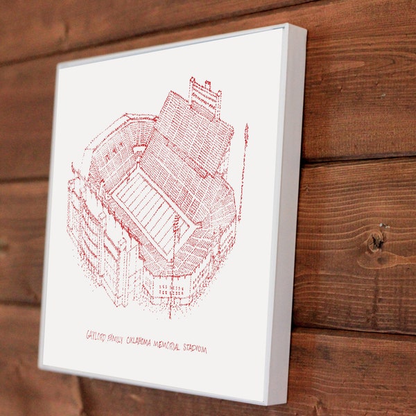 Gaylord Family Oklahoma Memorial Stadium - Oklahoma Sooners - Stipple Art Print - Football Art - OU Sooners Art - OU Sooners Print