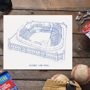 Globe Life Park Texas Rangers Stipple Art Print Baseball Art Texas Rangers Art Texas Rangers Print image 1