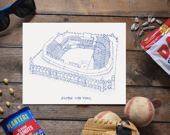 Globe Life Park - Texas Rangers - Stipple Art Print - Baseball Art - Texas Rangers Art - Texas Rangers Print