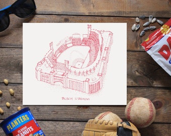 Busch Stadium - St. Louis Cardinals - Stipple Drawing - Baseball Art - St. Louis Cardinals Art - St. Louis Cardinals Print