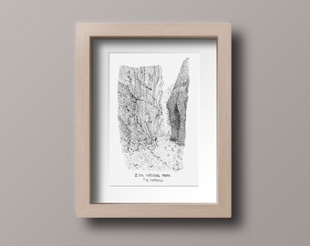 Zion National Park - The Narrows - Utah - Stipple Art Print - Outdoor Art - Zion National Park Wall Art - Zion National Park Print