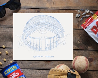 Kauffman Stadium - Kansas City Royals - Stipple Drawing - Baseball Art - Kansas City Royals Art - Kansas City Royals Print