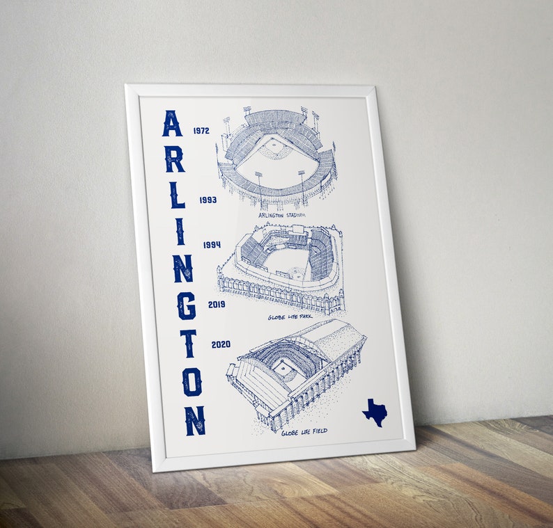 Texas Rangers Stadium 3 en 1 Print Texas Rangers Dessin pointillé Baseball Art Texas Rangers Art Globe Life image 2