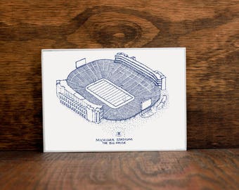 Michigan Stadium - The Big House - Michigan Wolverines - Stipple Art Print - Football Art - Michigan Wolverines Art - Wolverines Print