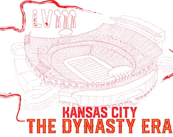 Arrowhead Stadium - Kansas City  - Stipple Drawing Tee - Arrowhead Stadium LVIII Dynasty Championship Shirt