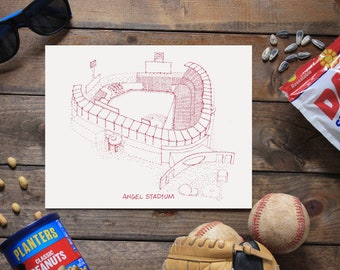 Angel Stadium - Los Angeles - Stipple Drawing - Baseball Art - Los Angeles Art - Los Angeles Print