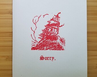 Sorry Apology Letterpress Card - Retro Shipwreck