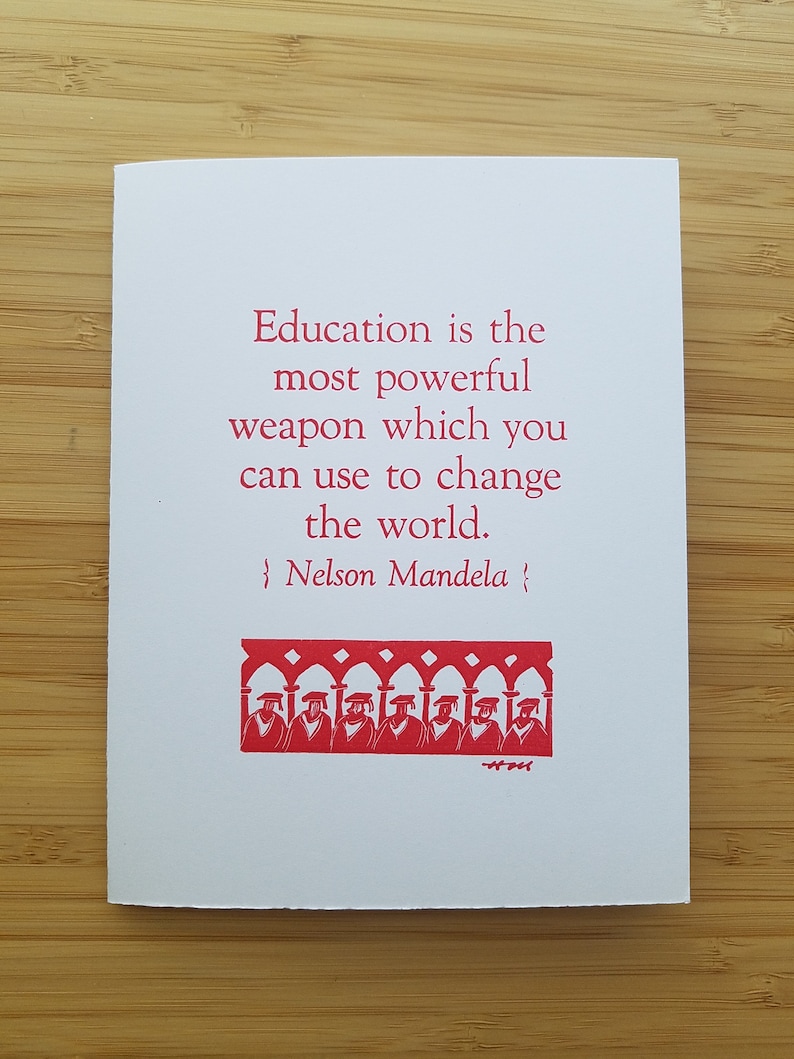 Nelson Mandela Quote Letterpress Graduation card Education is the most powerful weapon which you can use to change the world. image 1