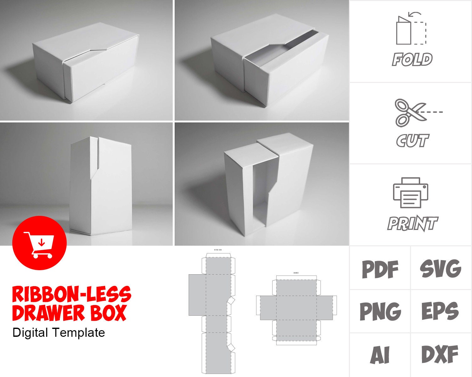 Download RIBBON-LESS DRAWER Box Template svg png dxf eps ai pdf for ...