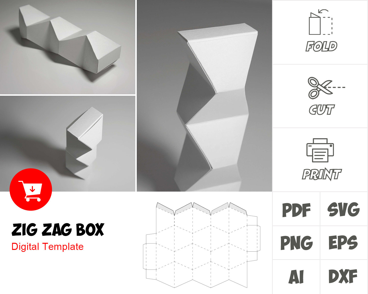 ZIG ZAG BOX Template Etsy