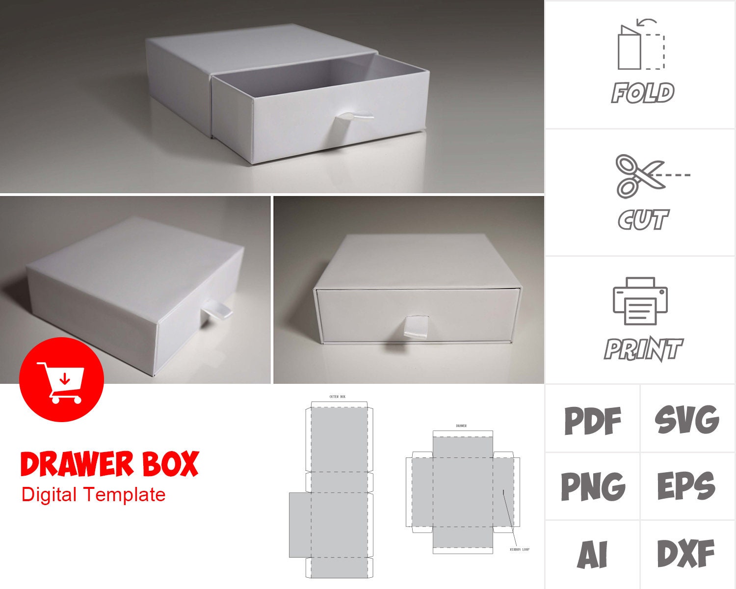 Download DRAWER BOX Template svg png dxf eps ai pdf for print | Etsy