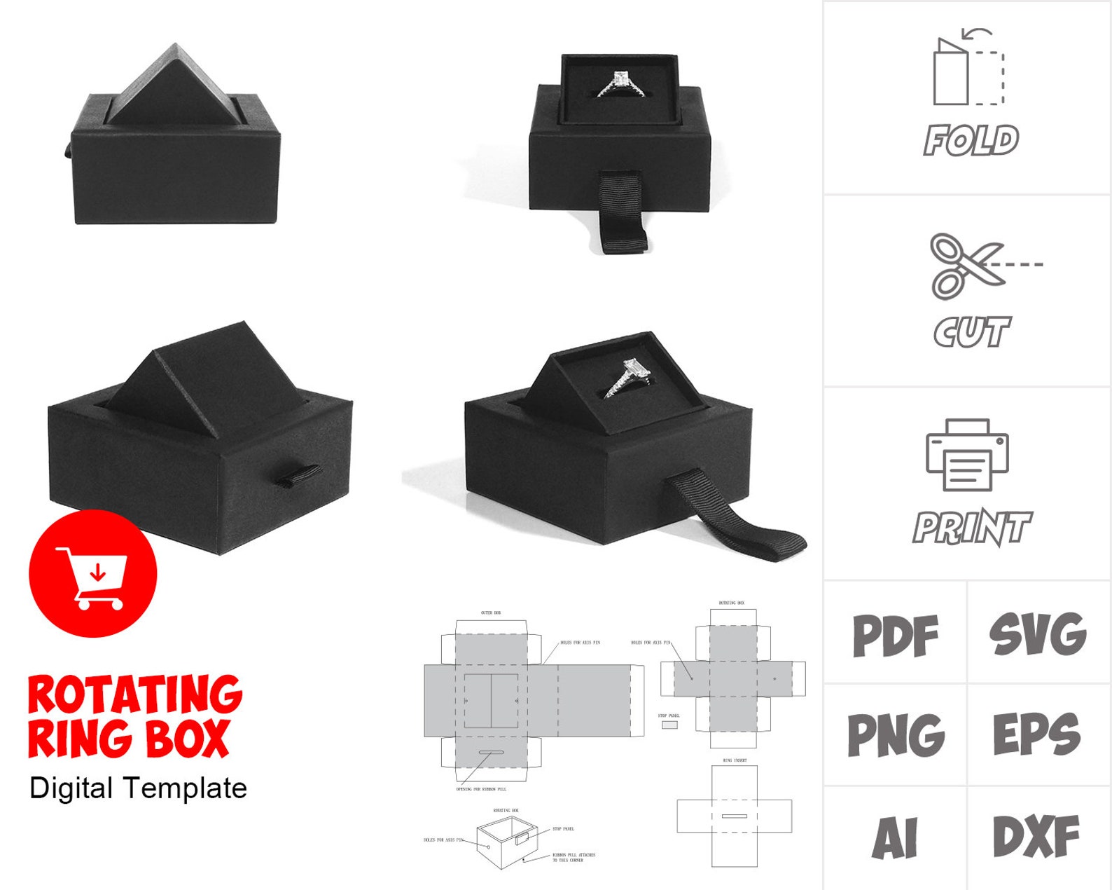 ROTATING RING BOX Template svg png dxf eps ai pdf for print | Etsy