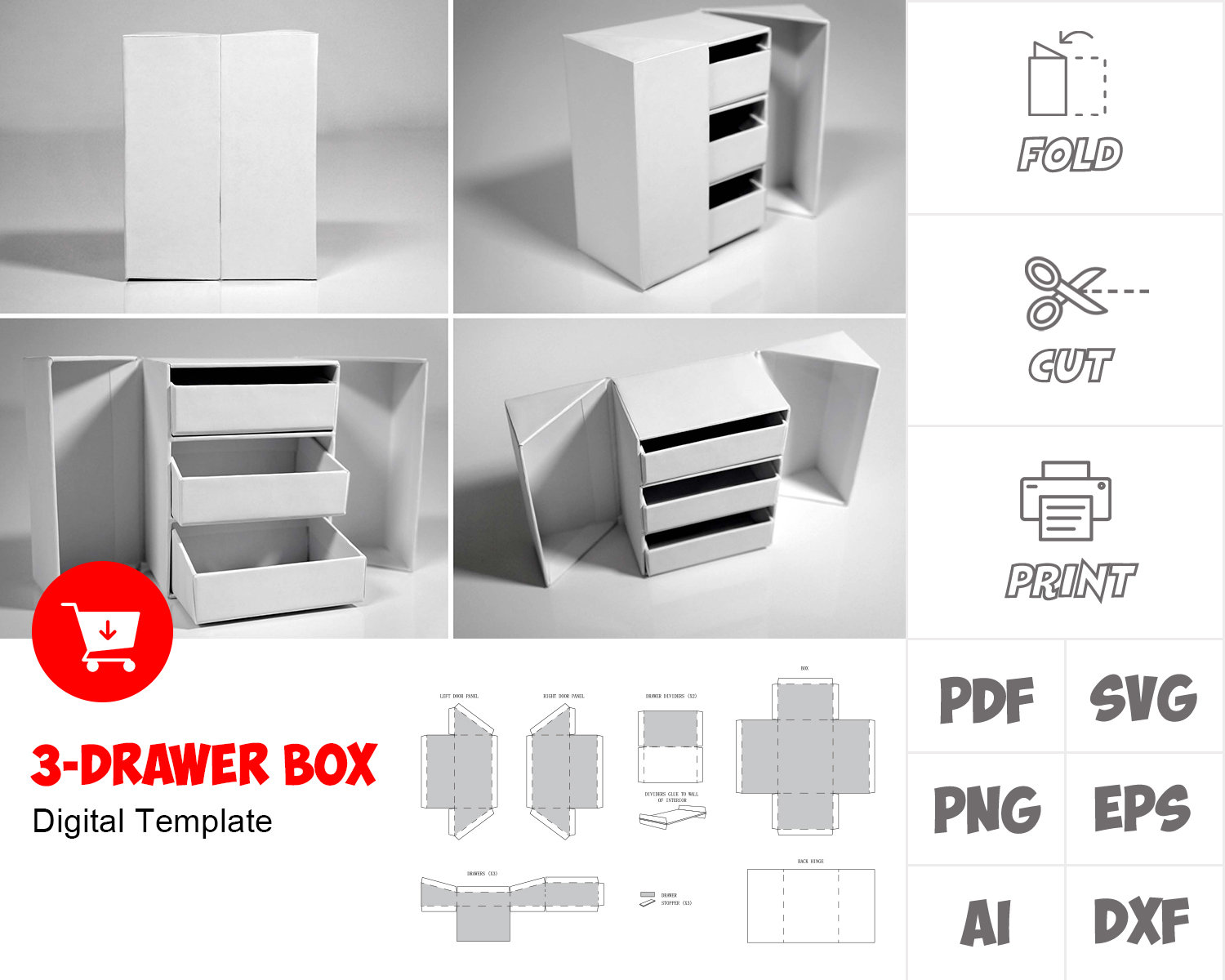3DRAWER BOX Template svg png dxf eps ai pdf for print Etsy