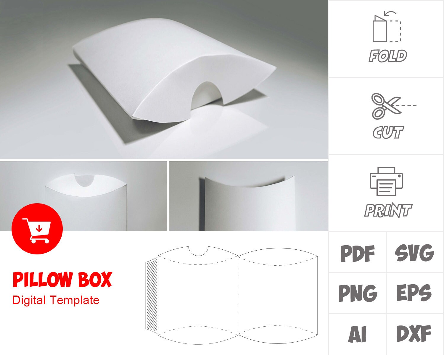 PILLOW BOX Template svg png dxf eps ai pdf for print | Etsy