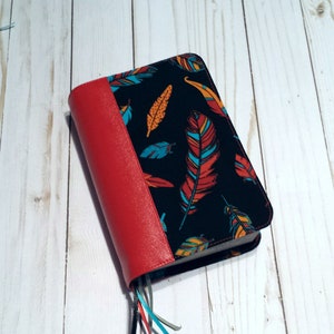 Nwt Bible Cover, New World Translation Bible Cover, Jw Bible Cover, Black Red Turquoise Orange Whimsy Feathers Fabric