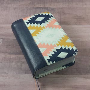 NEW WORLD TRANSLATION Bible cover-Geometric Southwest Aztec print "Agave Fields" with contact card and meeting invitation pockets