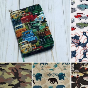Custom Bible Cover: Handmade Vintage Truck, Fish Fabric Book Cover
