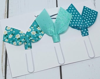 Ribbon Paperclip Bookmarks: Blue Aqua Navy Page Marker, Journal Planner Accessories