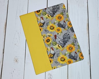Custom Bible Cover: Handmade Chickens & Sunflowers Fabric Book Cover