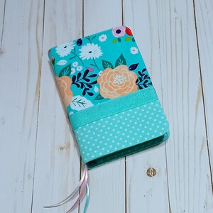 Custom Bible Cover: Handmade Turquoise Blue Floral Fabric Book Cover