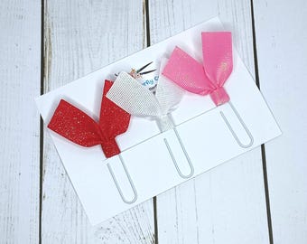 Paperclip Bookmarks: Red Pink Glitter Ribbon Page Marker Journal Planner
