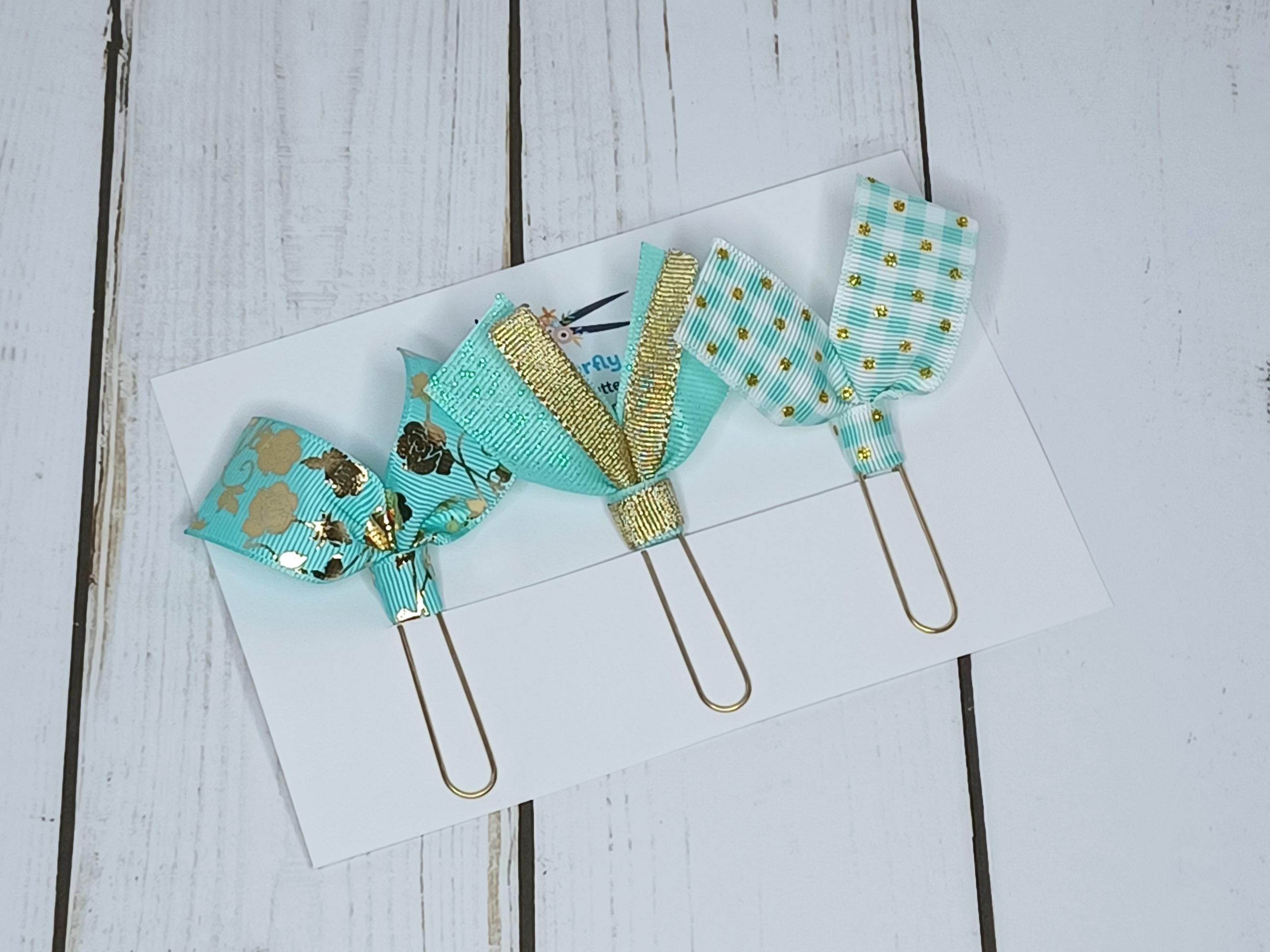 Paperclip Ribbon Bookmarks Ribbon Paperclip Bookmarks: Blue Aqua Navy Page Marker, Journal Planner ...