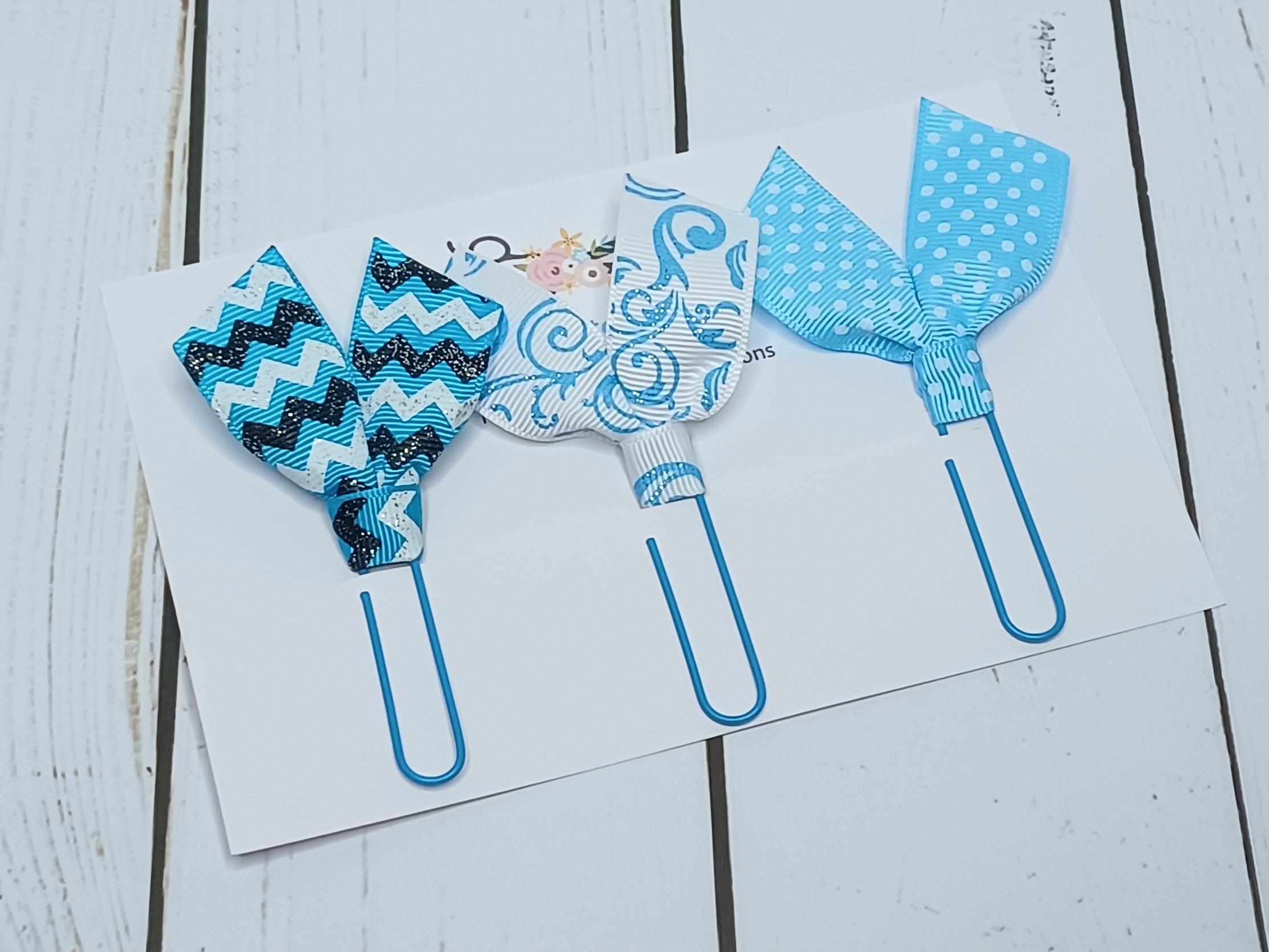 Paperclip Ribbon Bookmarks Ribbon Paperclip Bookmarks: Blue Aqua Navy Page Marker, Journal Planner ...