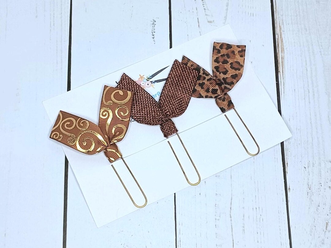 Paperclip Ribbon Bookmarks Ribbon Paperclip Bookmarks: Brown Yellow Orange Ribbon Page Marker ...