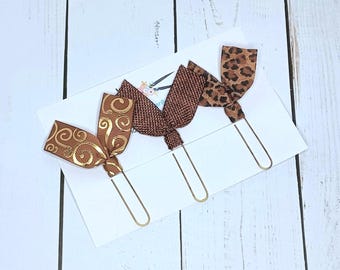Ribbon Paperclip Bookmarks: Brown Yellow Orange Ribbon Page Marker Journal Planner