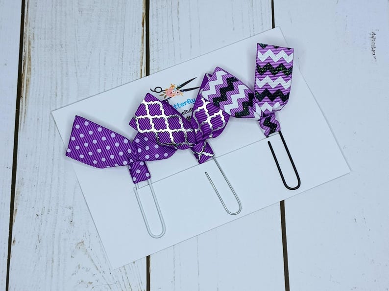 Paperclip Ribbon Bookmarks Ribbon Paperclip Bookmarks: Purple Page Markers, Journal Accessories - Etsy