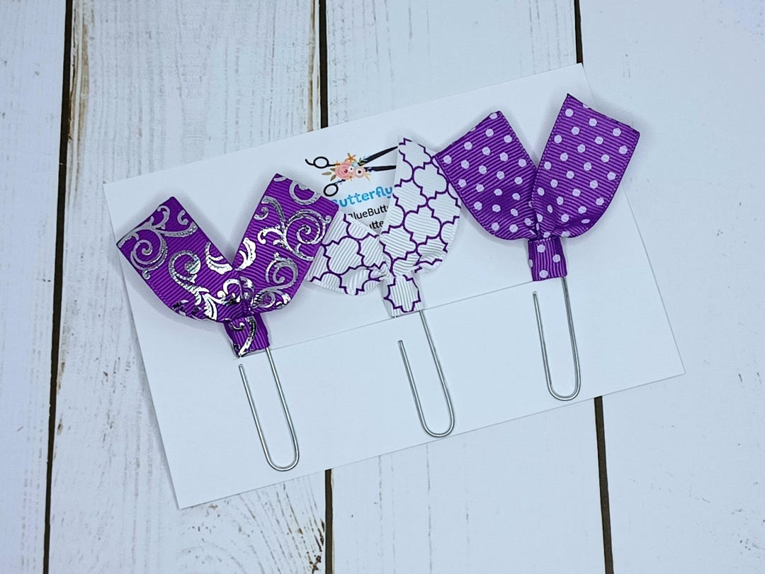 Paperclip Ribbon Bookmarks Ribbon Paperclip Bookmarks: Purple Page Markers, Journal Accessories - Etsy