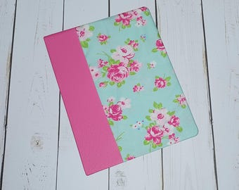 Custom Bible Cover: Handmade Pink Turquoise Rose Fabric Book Cover