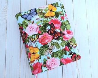 Custom Bible Cover: Handmade Vintage Floral Butterfly Fabric Book Cover