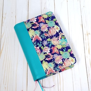 Custom Bible Cover, Handmade Book Cover, Journal Planner Cover, Gold Purple Pink Turquoise Butterflies Fabric Bible Cover, Girls Bible Cover