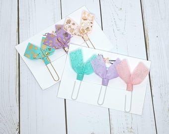 Ribbon Paperclip Bookmarks: Handmade Pink Purple Blue Page Marker, Planner Clips