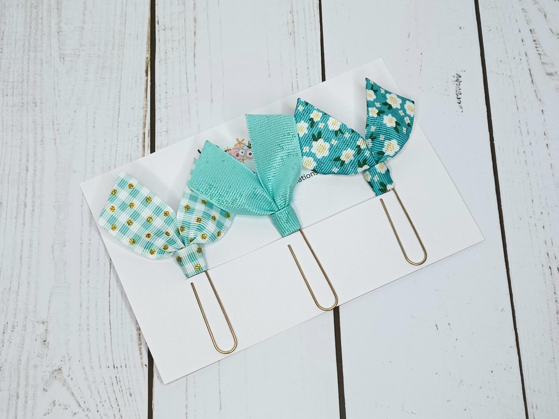 Paperclip Ribbon Bookmarks Ribbon Paperclip Bookmarks: Blue Aqua Navy Page Marker, Journal Planner ...