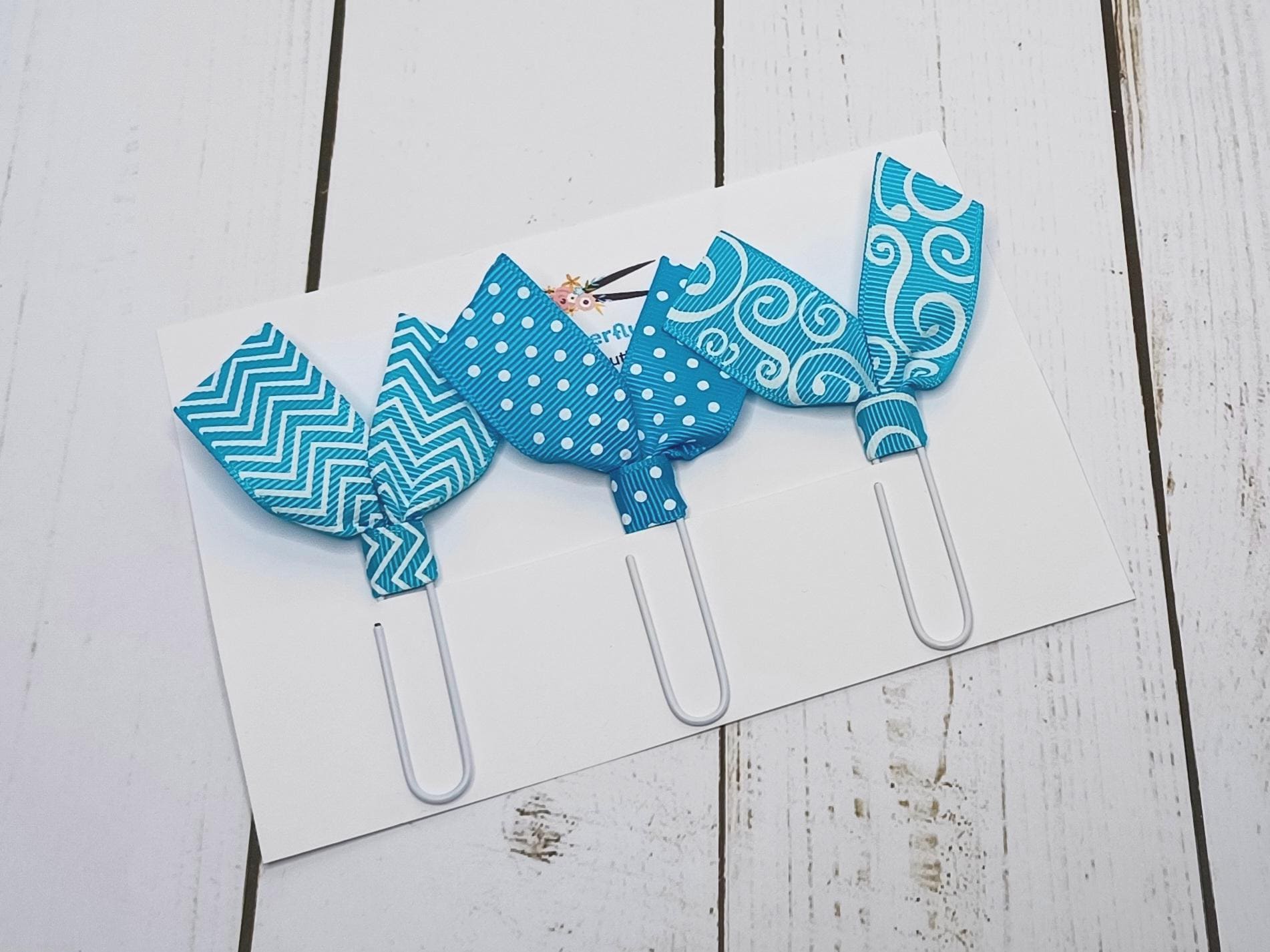 Paperclip Ribbon Bookmarks Ribbon Paperclip Bookmarks: Blue Aqua Navy Page Marker, Journal Planner ...
