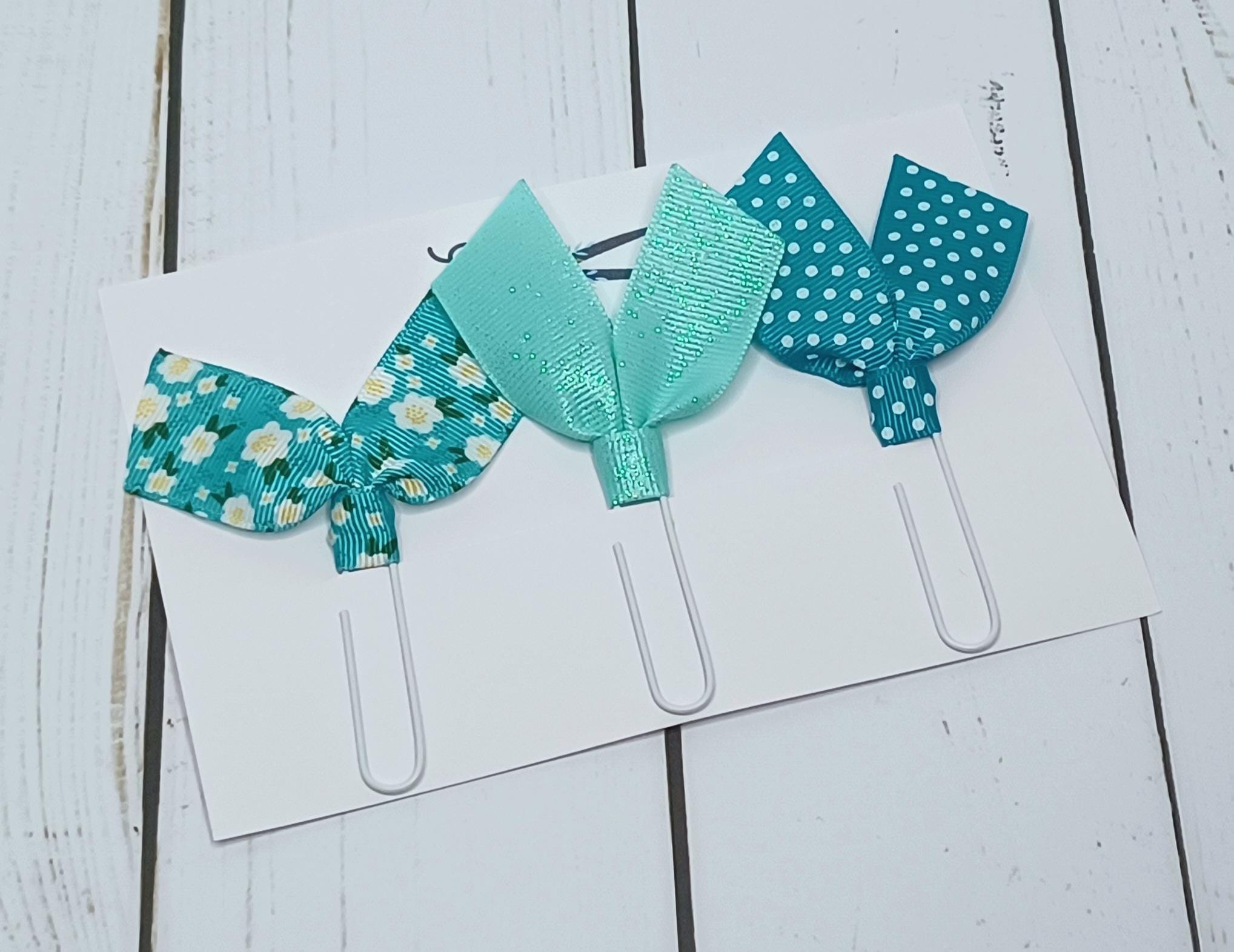 Paperclip Ribbon Bookmarks Ribbon Paperclip Bookmarks: Blue Aqua Navy Page Marker, Journal Planner ...