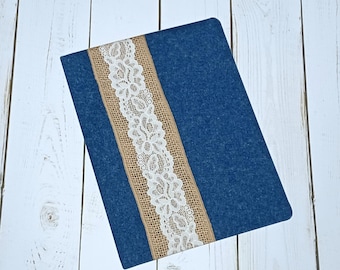 Custom Bible Cover: Handmade Burlap Lace Denim Book Cover
