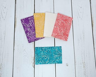 Contact Card Holder: Faux Leather Western Floral Slim Wallet