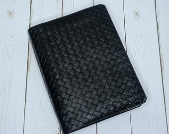 Custom Bible Cover: Handmade Faux Leather Black Brown Embossed Basketweave Book Cover