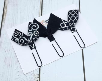 Paperclip Bookmarks: Black Gold Silver Ribbon Page Markers