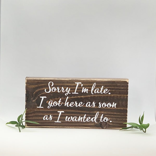 A small freestanding wood sign/plaque with a funny/sarcastic quote/saying. Makes a great gift for friends or loved ones.  Home/Office decor