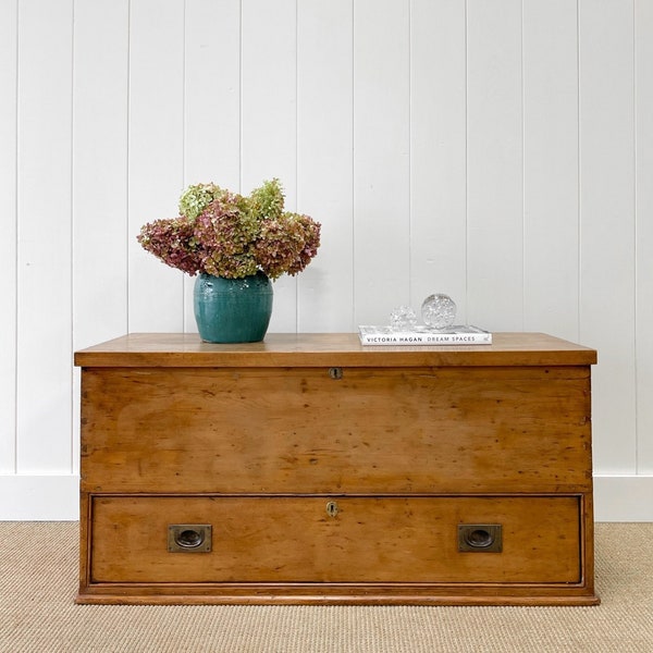 An English Pine Mule Chest Trunk or Blanket Box c1850