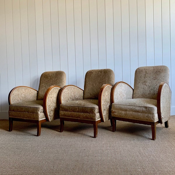 A Set of 3 Stylish English Art Deco Chairs c1930