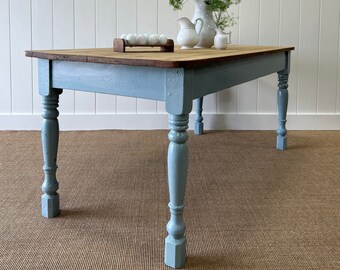 An English Robins Egg Blue Pine Almost 6ft Dining Table c1890