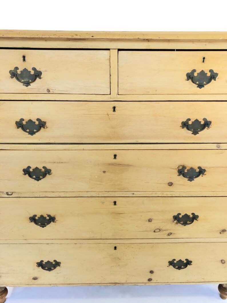 Antique English Pine Chest Of Drawers Dresser With Brass Etsy