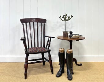 A 19th Century High Back English Country Elm Armchair w/Upholstered Seat